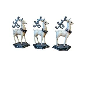 Elements Reindeer‎ Lot Of 3 Figures Statues Decor Silver Cream Green